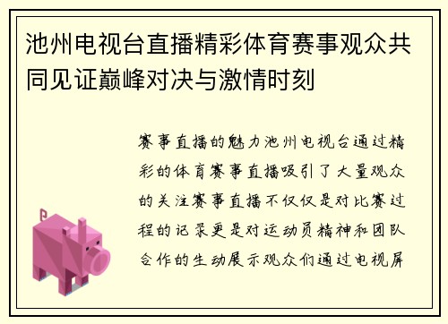 池州电视台直播精彩体育赛事观众共同见证巅峰对决与激情时刻